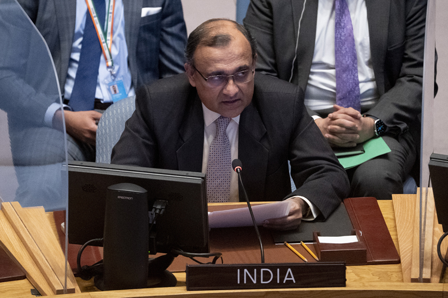 Indiens FN-sändebud fördömde våldet i Butja under mötet i säkerhetsrådet.