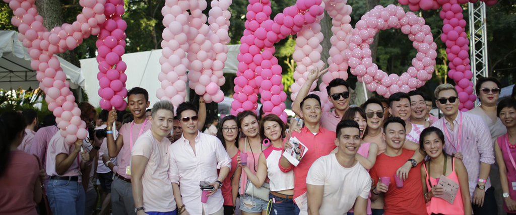 Det årliga Pink Dot gay pride-evenemanget, 1 juli 2017, Singapore.
