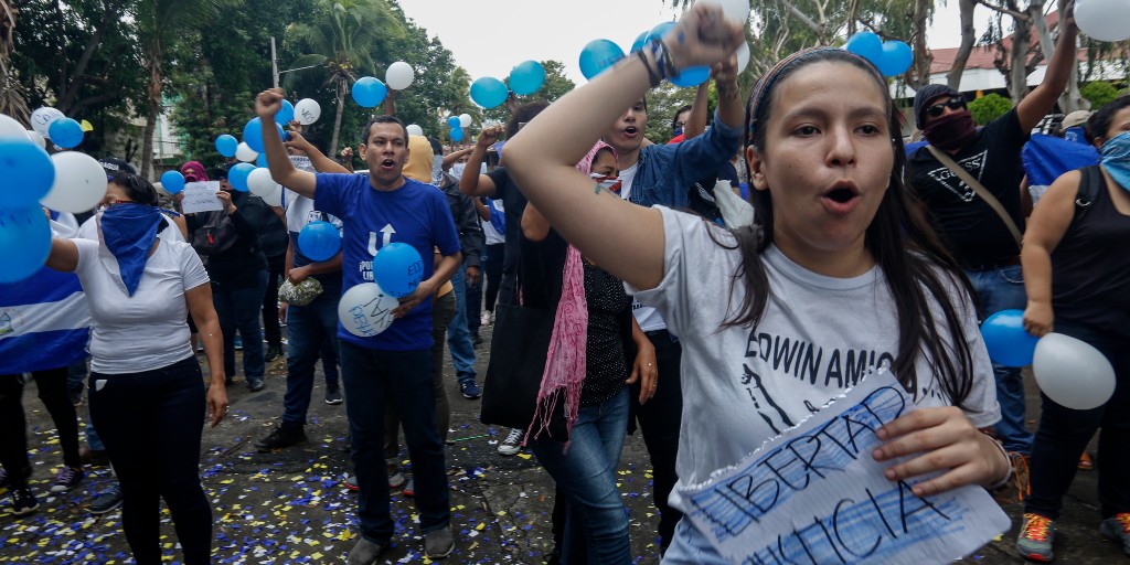 Regeringskritiska protester i Managua, Nicaragua, i maj 2019 för att kräva frigivandet av politiska fångar.