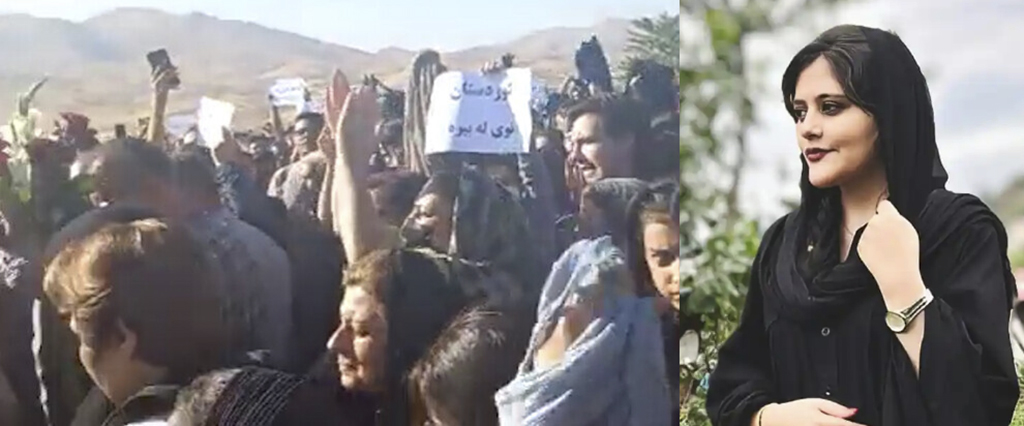 Mahsa Amini, som dog efter att ha arresterats av den iranska moralpolisen, begravdes i Seqiz, där tusentals människor följde henne.