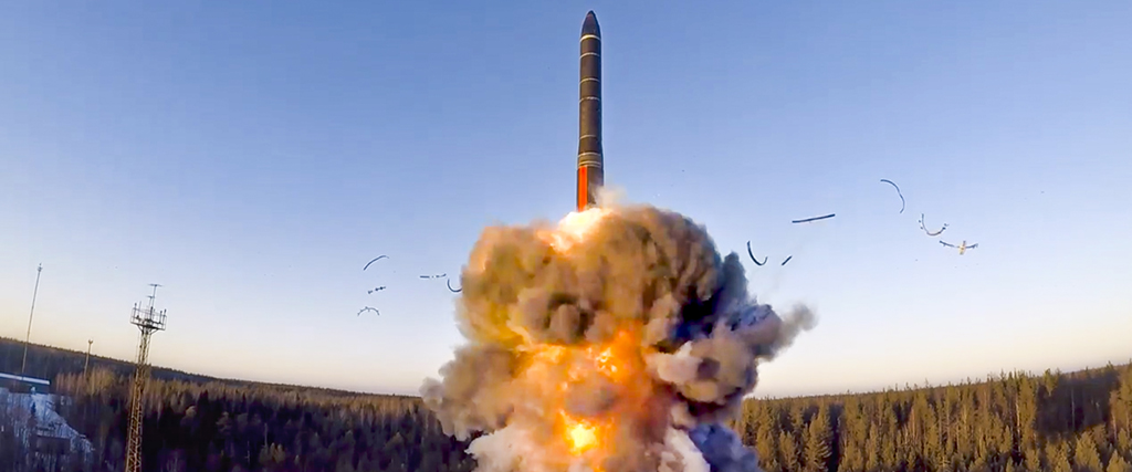 Ett missiltest som avfyrades från Plesetsk-anläggningen i nordvästra Ryssland, den 19 februari 2022.