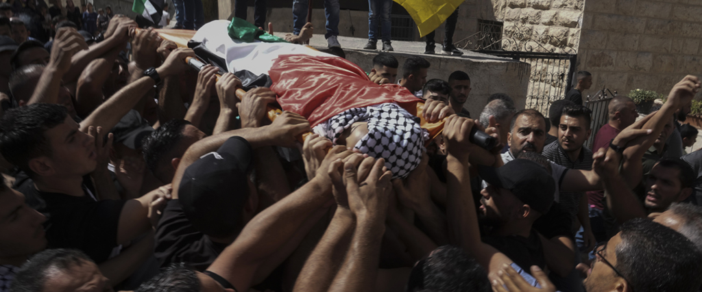 Begravning av  7-årige palestinske pojken Rayan Suleiman i byn Tequa på Västbanken nära Betlehem fredagen den 30 september 2022.
