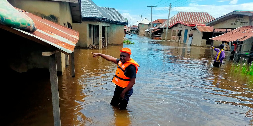 En översvämmad gata i Anambra, Nigeria.