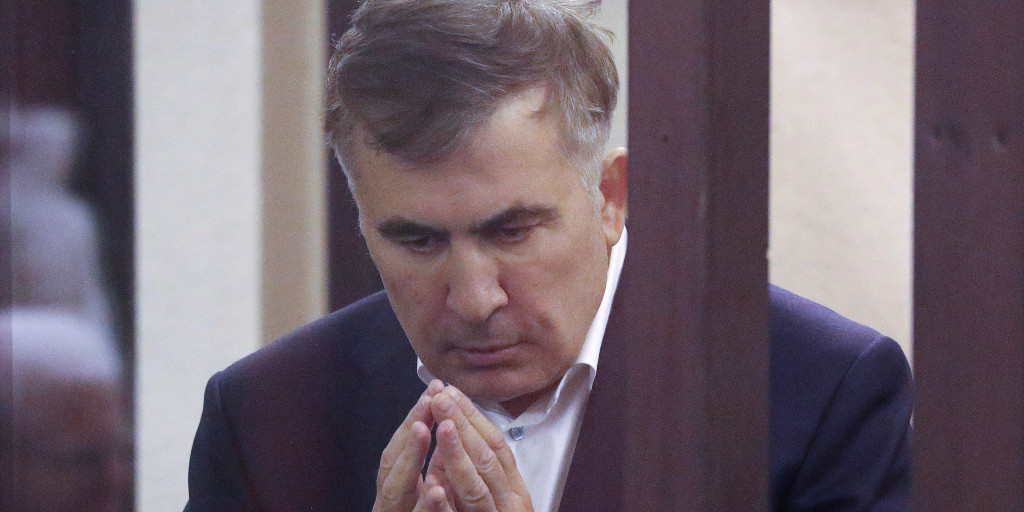 Georgiens tidigare president Michail Saakasjvili under rättegången 2021.
