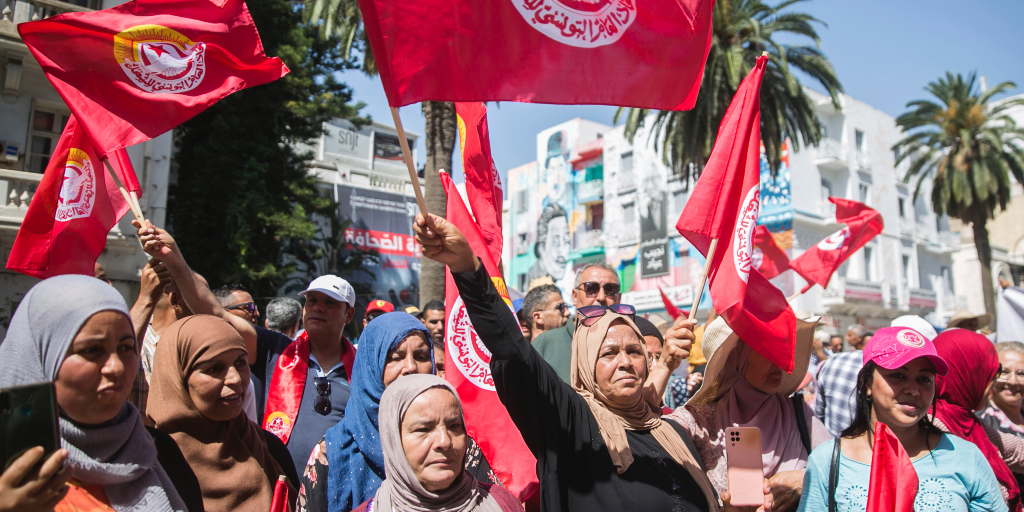 I lördags protesterade det tunisiska facket UGTT mot presidenten Kais Saieds allt mer auktoritära styre.