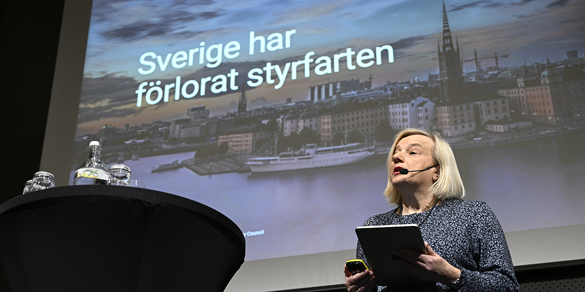 Rådets ordförande Cecilia Hermansson då Klimatpolitiska rådet presenterar årets granskning av regeringens politik.