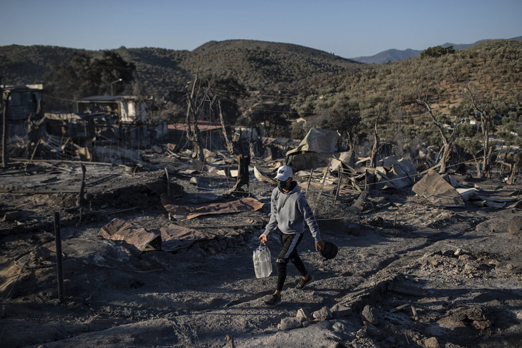 Det nedbrända flyktinglägret Moria på den nordöstra ön Lesbos, Grekland, torsdagen den 10 september 2020