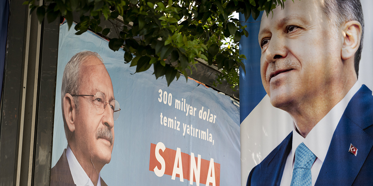Valaffisher i Ankara med oppositionspartiet CHP:s presidentkandidat Kemal Kilicdaroglu och regeringspartiets AKP:s presidentkandidat Recep Tayyip Erdogan.