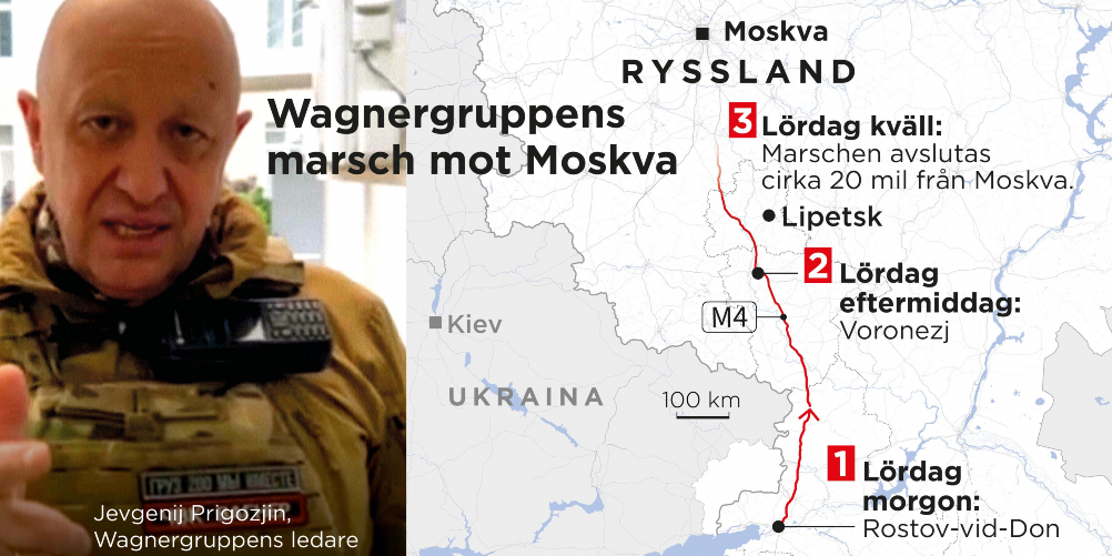 Wagner-marschen mot Moskva avbröts cirka 20 mil från huvudstaden.