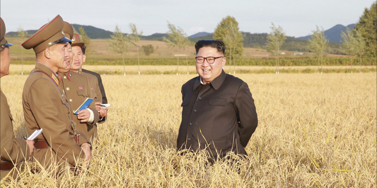 Nordkoreas högste ledare Kim Jong Un besöker i oktober 2017 Jordbruk nr 1116.