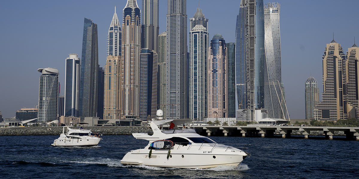 Dubai Marina-distriktet i Dubai, Förenade Arabemiraten, 30 juni 2023.