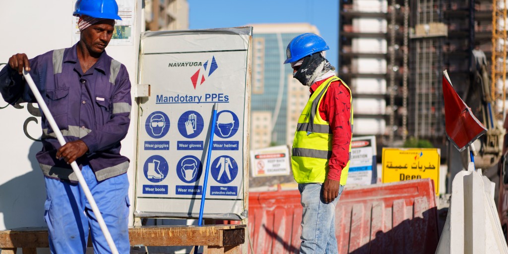 Byggnadsarbetare Lusail i Qatar i november 2022.