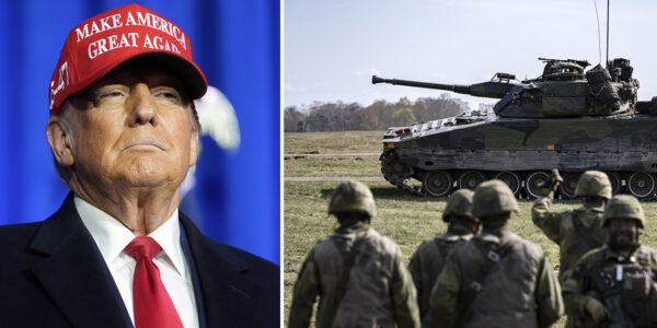 Donald Trump. Stridsvagn och soldater.