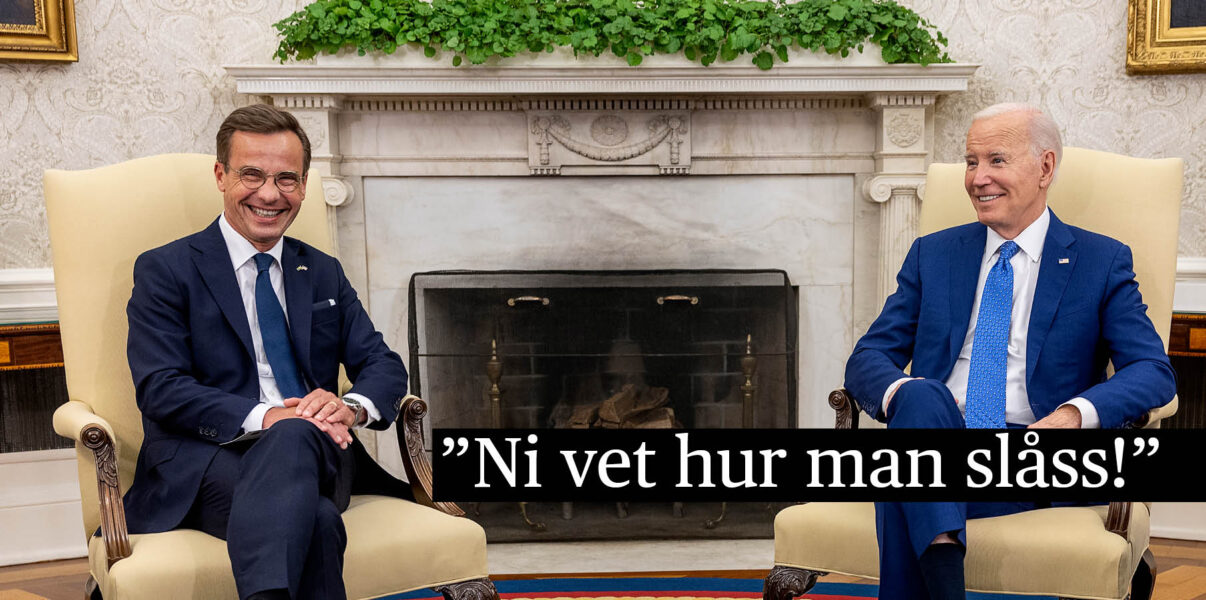 Joe Biden och Ulf Kristersson ler