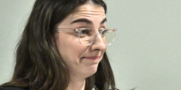 Klimat- och miljöminister Romina Pourmokhtari tittar åt sidan