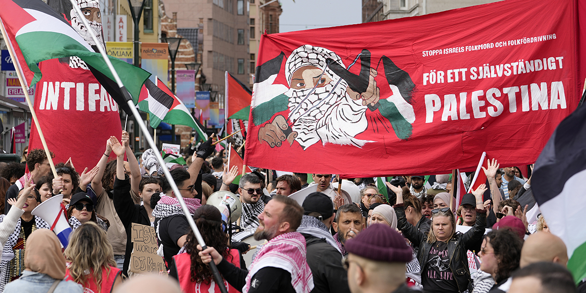 Pro-palestinsk demonstration för att utesluta Israel från Eurovision.