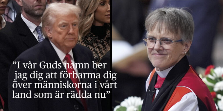 President Donald Trump och biskop Mariann Budde