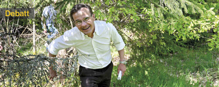 Ulf Kristersson tittar fram i skogen