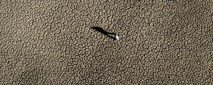 En man går på uttorkad mark