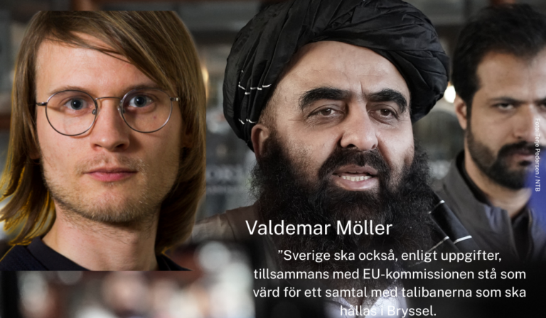 Valdemar Möller, i bakgrunden talibanen Amir Khan Muttaqi.