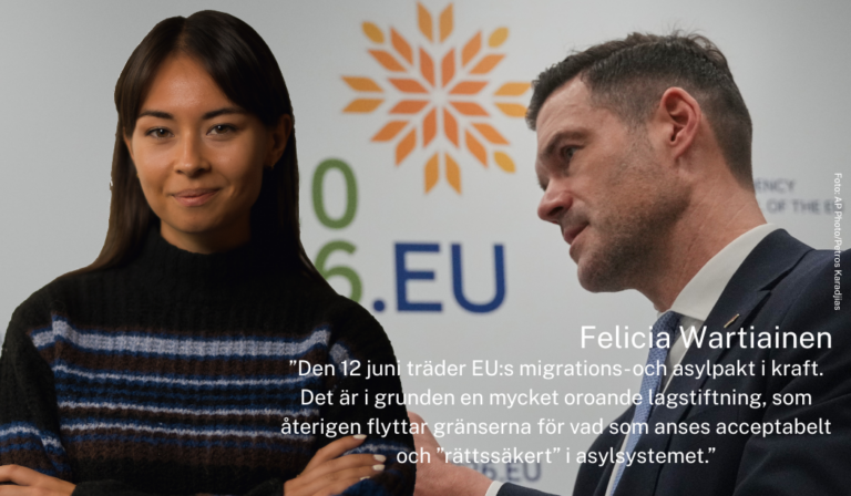 Felicia Wartiainen, i bakgrunden Johan Forssell på EU-möte.