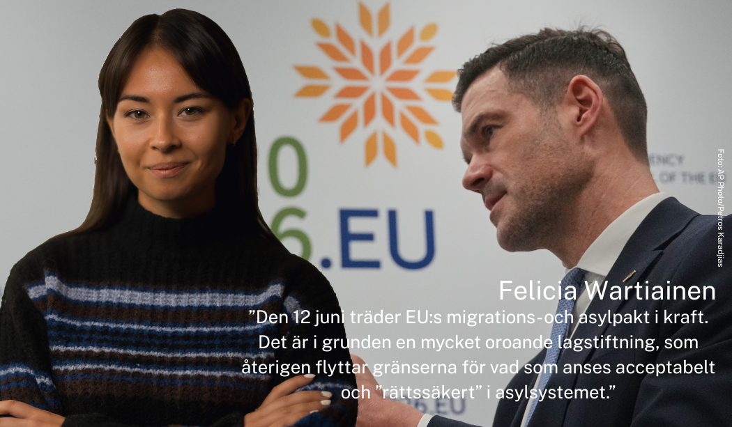 Felicia Wartiainen, i bakgrunden Johan Forssell på EU-möte.