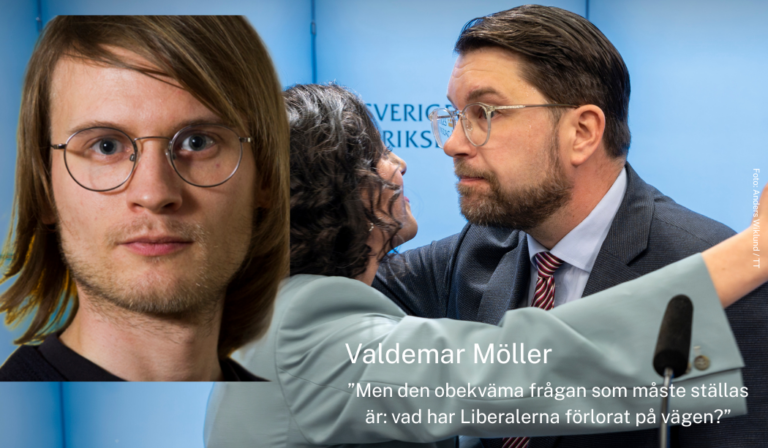 Valdemar Möller i förgrunden, Simona Mohamssons kram med Jimmie Åkesson i bakgrunden.